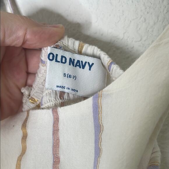 Old Navy White Dress with Multicolor Stripes girls size small 6/7 - Picture 2 of 4